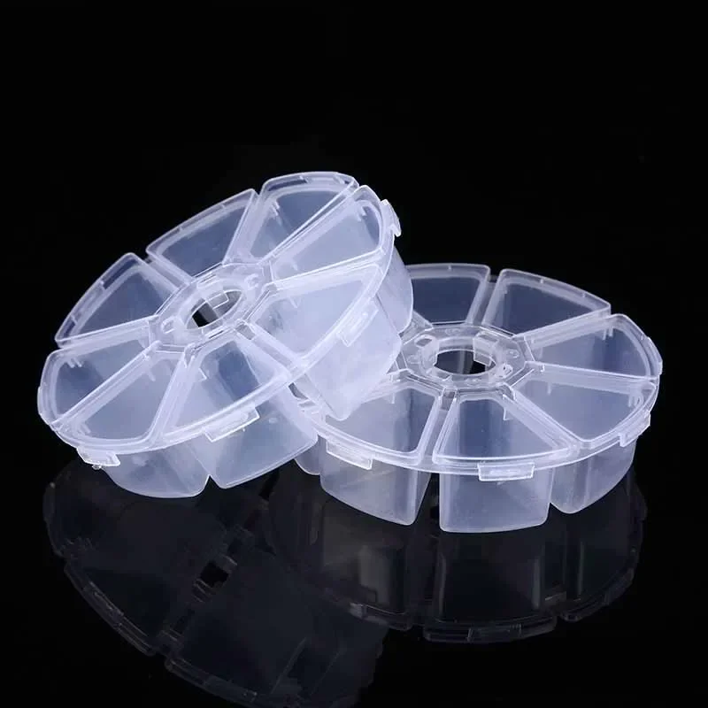 5Pcs 8 Compartments Plastic Storage Box Round Shape Beads Earrings Storage Containers Empty Adjustable Jewelry Organizer Case