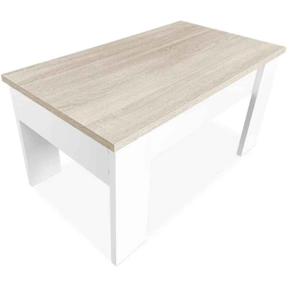 Online، Mesa Centro Elevable، Mesita de Salón Comedor، Acabado en Color Blanco con Tapa Cambria، Medidas، 90 سم (Ancho) 50 سم (F) #5