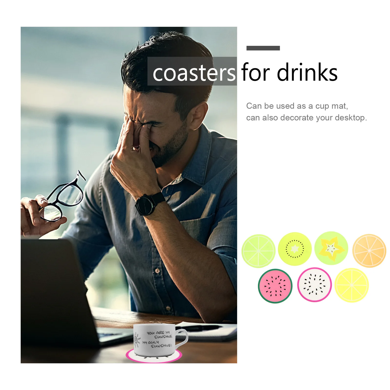 

14pcs Silicone Coasters Non-Slip Heat-Resistant Cup Pads Fruit Design For Home Cafe Restaurant Table Mat Decor