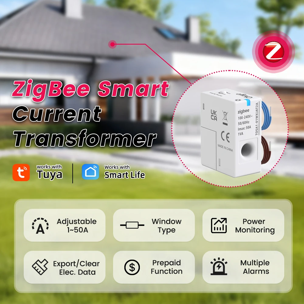 Chayo Tuya Zigbee Smart CT Energy Meter, 1-50A Real-Time Energy Monitor, Prepaid Alarm, DIN Rail Plug-in, Smart Life App Control