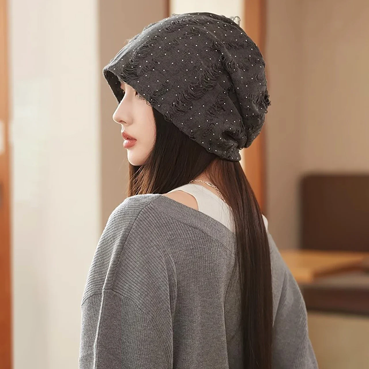 

Весенне-осенняя женская мешковатая шапочка, модная кепка с отверстиями в стиле хип-хоп, блестящая эластичная шапка для девочек