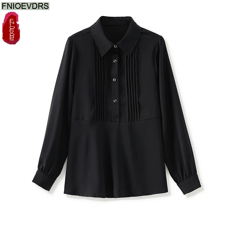 Elegant Black Basics Shirts New Fashion Woman Autumn Spring Long Sleeve Solid Retro Office Lady Button Peplum Tops Blouses