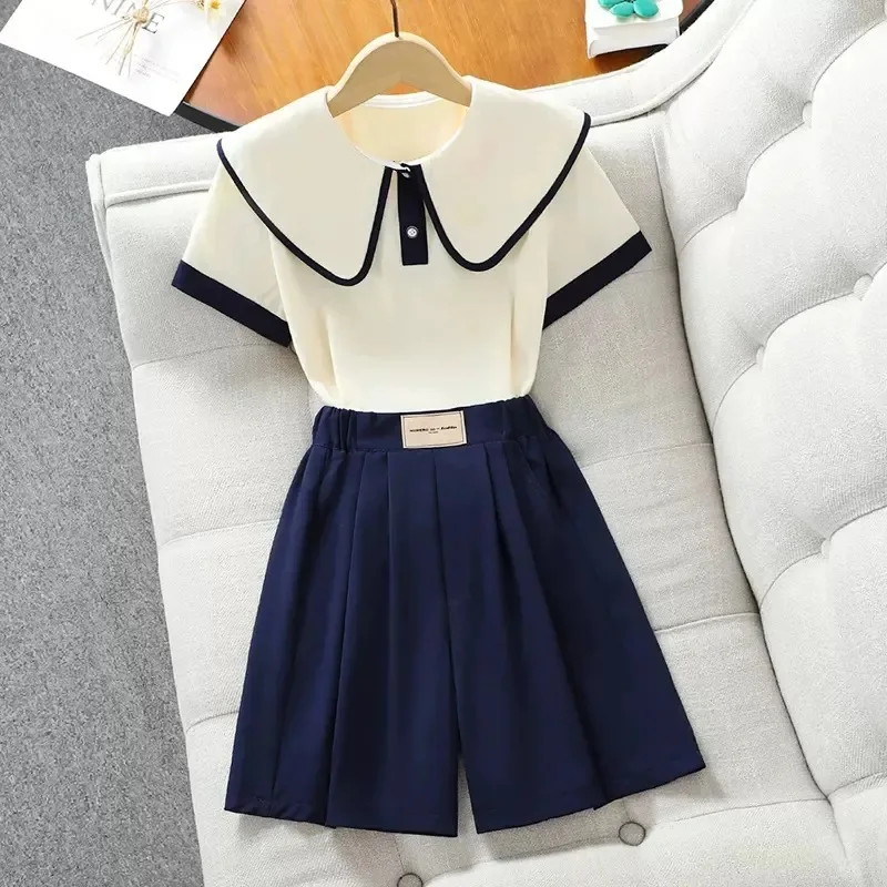 2026 New Summer Teenage Girls Clothing Sets Children Short Sleeve Top Shorts Two Piece Set Kids Casual Oufits School Clothing