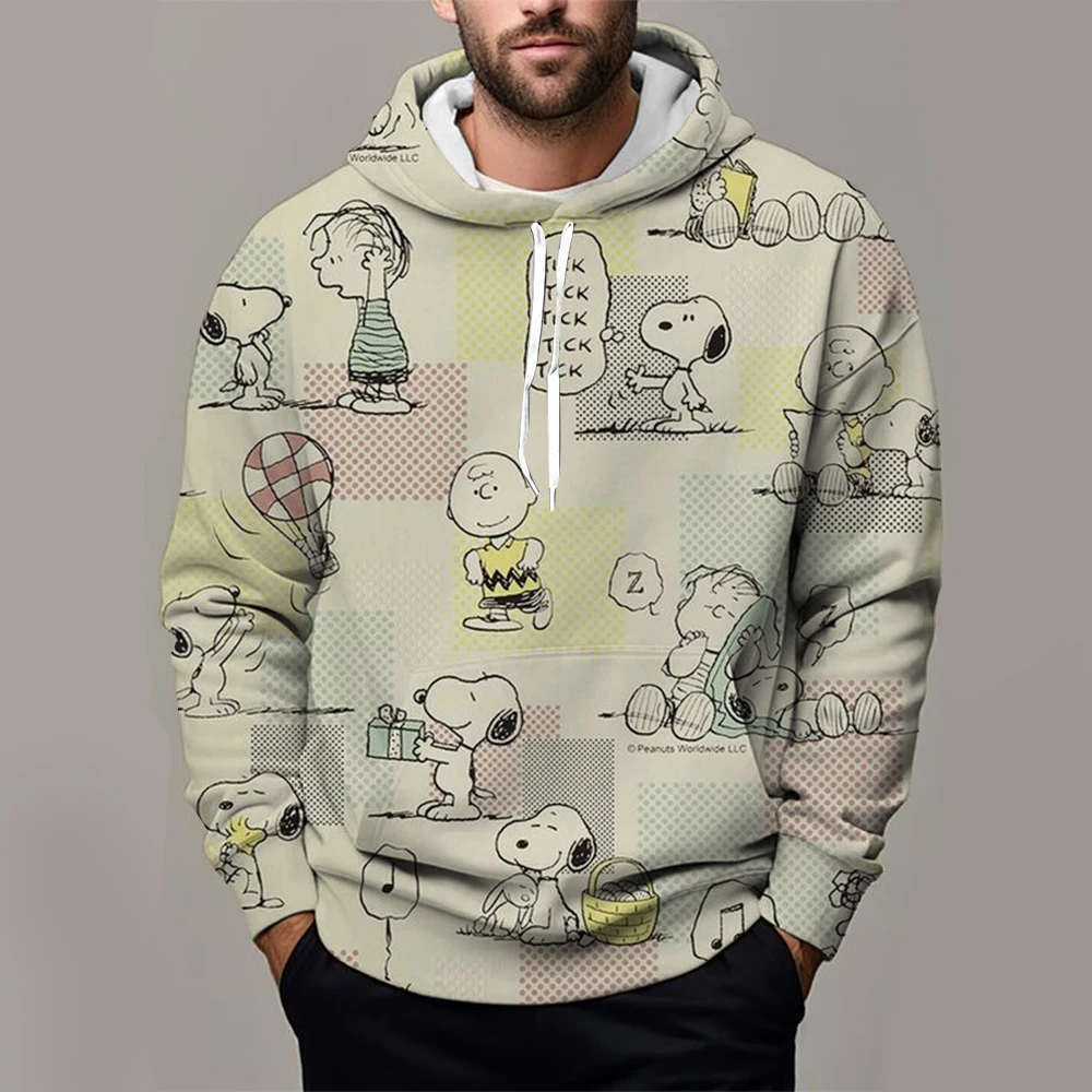 Men's casual fashion brand high-end quality Snoopy print Autumn Winter thick warm street fashion hoodie