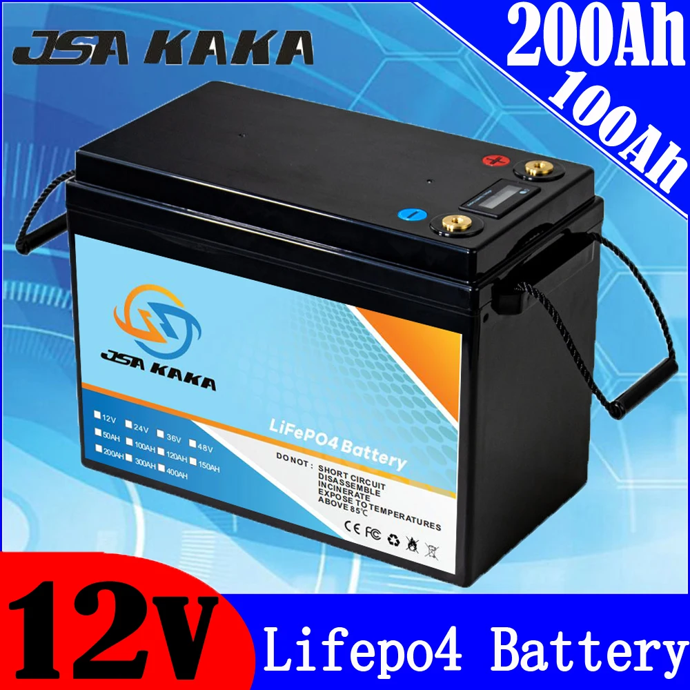 

12V 100AH 200AH LiFePO4 Battery Pack Deep 4000 Cycle 3.2V Sealed Lithium Iron Phosphate High Capacity Cell 100A BMS 10A Charger