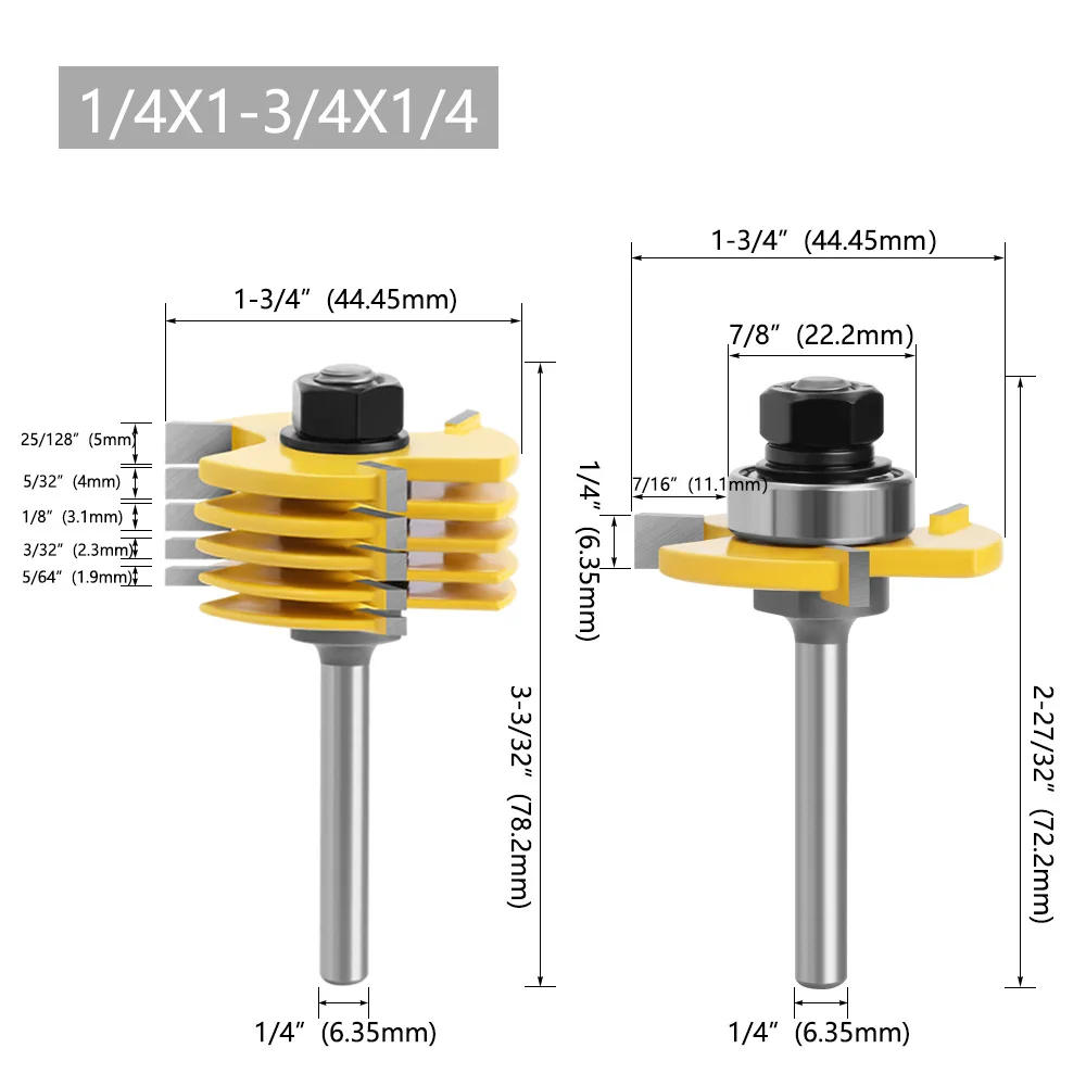 2 buah 12mm 1/2 Slot Shank pisau pemotong 3 Wing Router bit Set 7 buah pisau disemen karbida Milling Cutter untuk penggilingan kayu