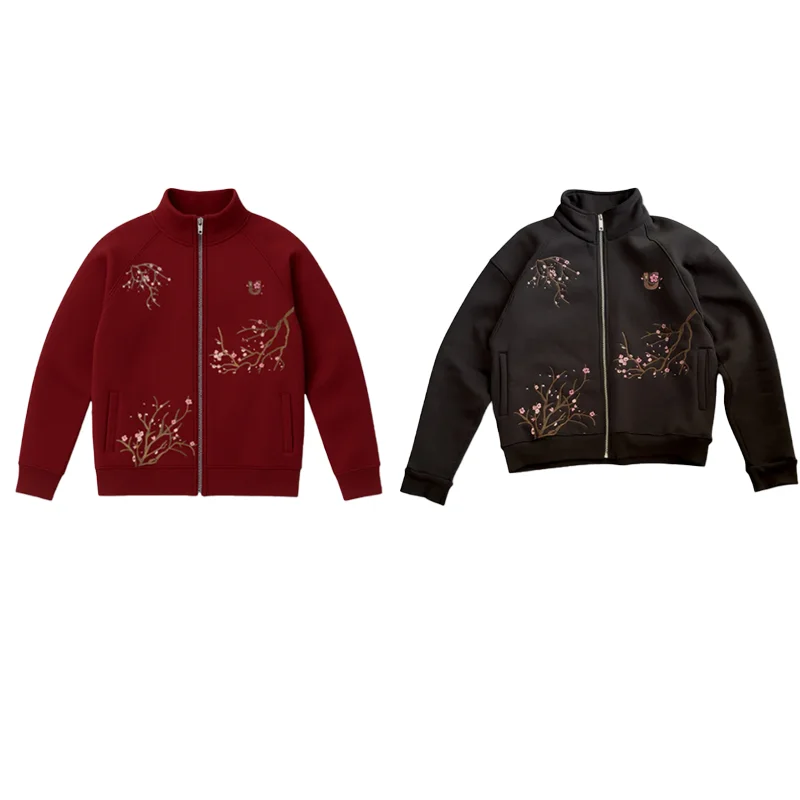 

Китайский повседневный свитшот на молнии с вышивкой и воротником-стойкой с длинными рукавами Y2K для мужчин и женщин, модный удобный уличный топ