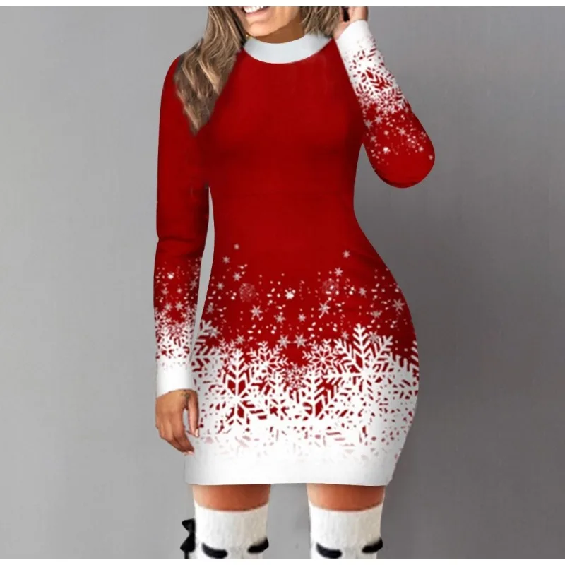 

2025 New Christmas Printed Long Sleeve Dress A Dress Women