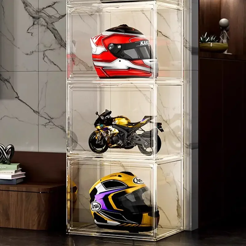 Acrylic Transparent Stackable Shelves for Storage Boxes Helmet Cabinet Household Motorcycle Hat Dustproof Multi-layer Showcase