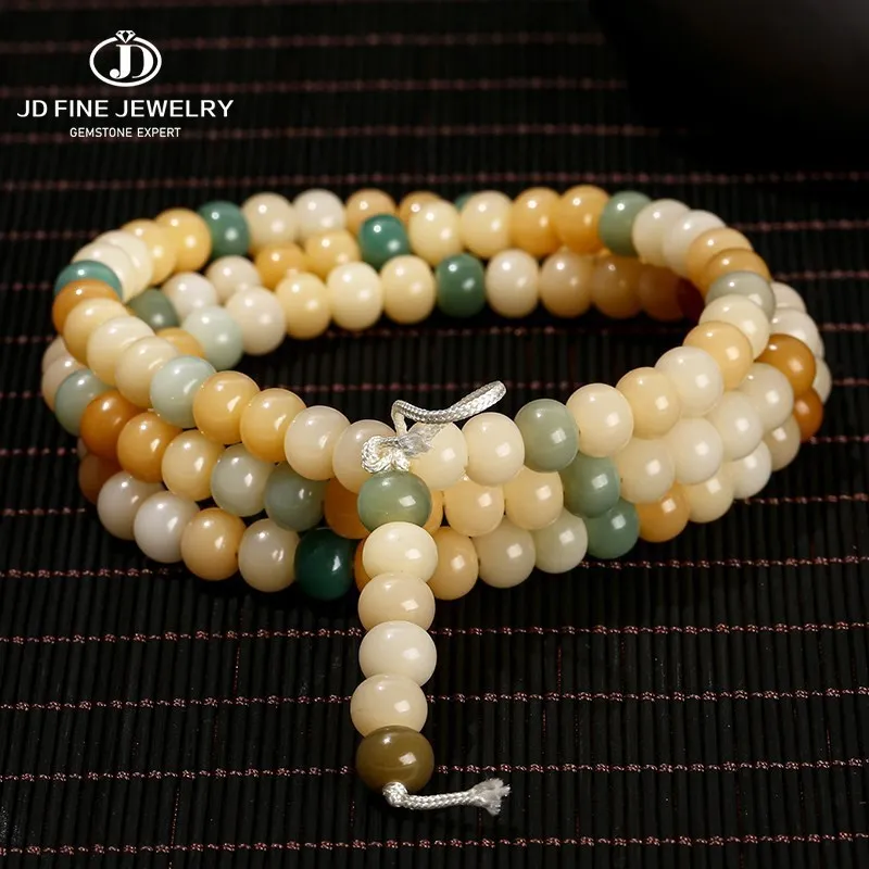 JD Natural Bodhi Root Multilayer Bracelet For Women Men 108 Bead Buddhist Buddha Mala Prayer Wood Bangles Hand String Jewelry