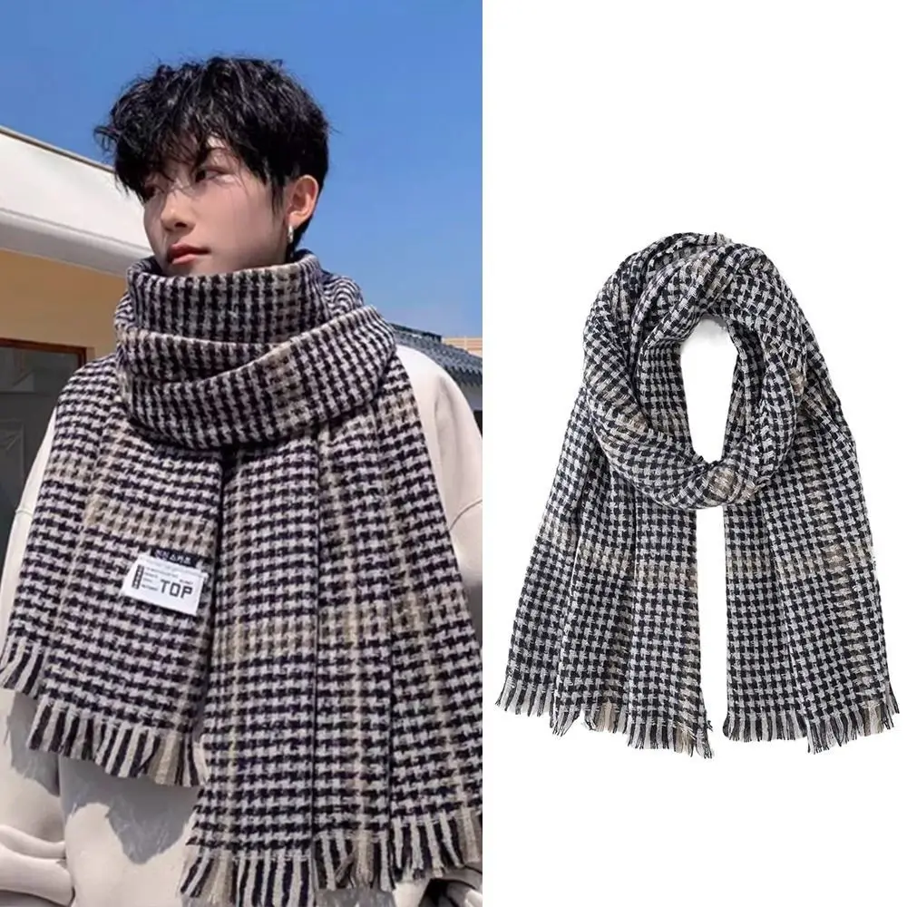 

Fashion Korean Men's Plaid Scarf Casual Long Winter Plaid Scarf Thicken Warm Checkered Scarf Gifts