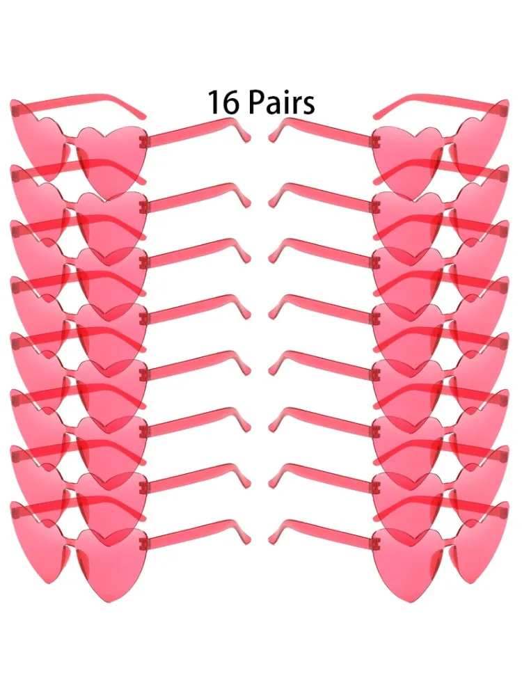 16/20 paires de lunettes de soleil en forme de coeur mignon mode sans monture couleur unie plage vacances nuances femmes à la mode Rave décor lunettes de soleil