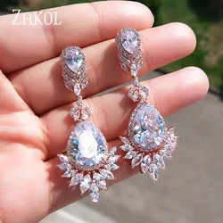 ZAKOL Vintage Chandelier Bridal Wedding Earrings for Women Luxury Water Drop Cubic Zirconia Dangle Earring Fashion Jewelry