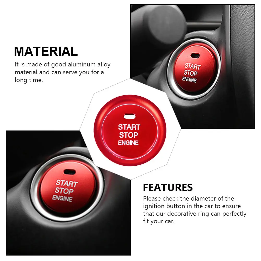

Aluminum Alloy Push to Start Button Ring Ignition Decorative Cover Red Car Accessories Starter Decoration Ring