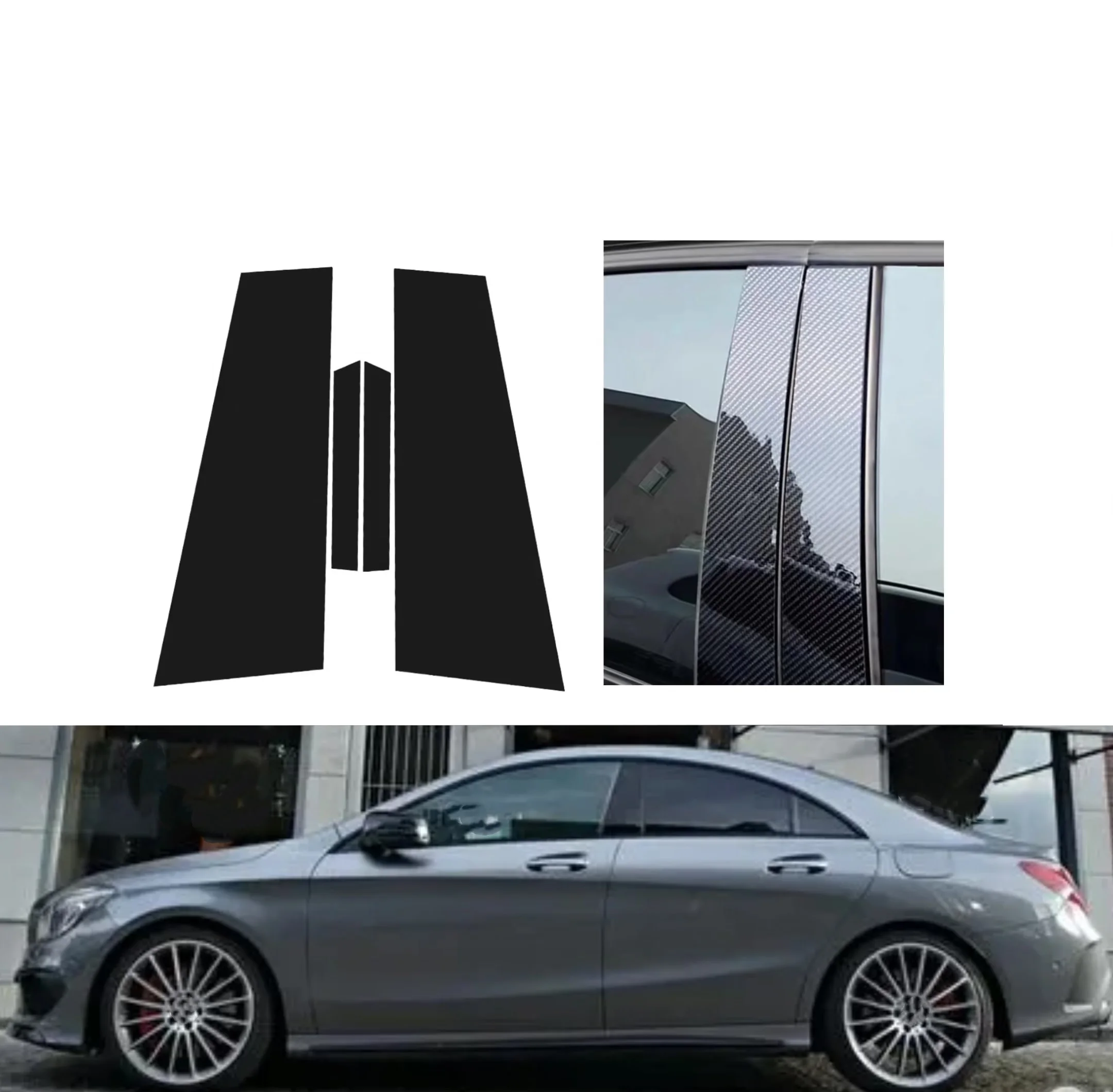 

Glossy Black Silver Carbon Pillar Post Fit For Mercedes Benz CLA Class C117 2013-2018 Door Window Column BC Trim Sticker Cover