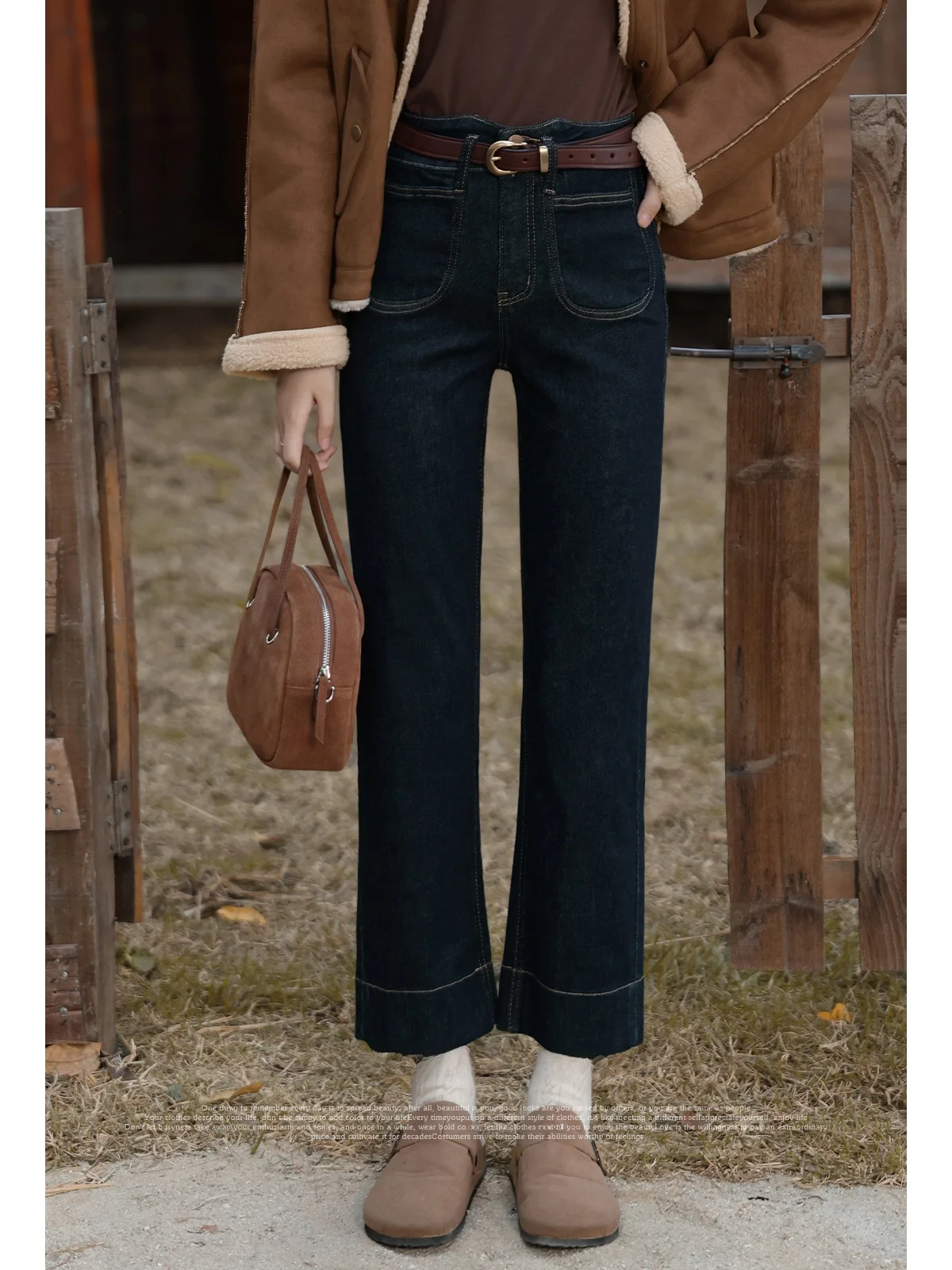 

Женские джинсы Ele Simple Fashion с высокой талией, утягивающие, осенне-зимние, новые, прямые, укороченные, винтажные, с молнией