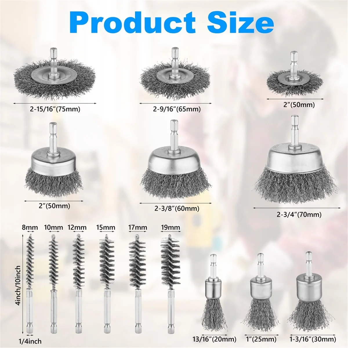 

A002 15Pcs Carbon Steel Wire Wheel Brush,Cup Brush,Wheel Brush,Pen Brush, Bore Brush Set with 1/4-Inch Shank for Rust Removal