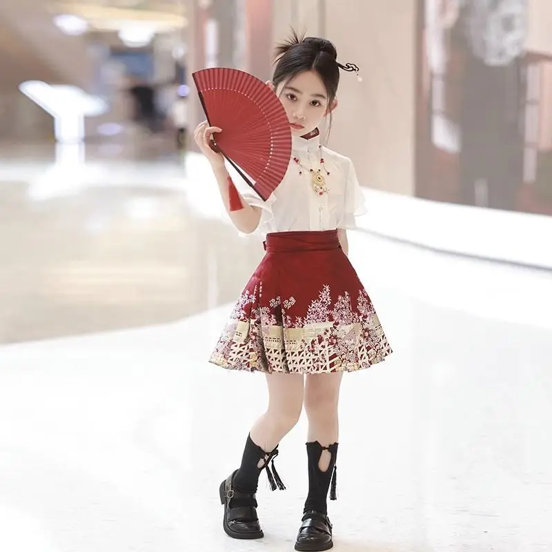 

Girls' Chinese style horse face skirt set, summer improved Hanfu, ancient clothing, children's clothing, Ming made ancient style