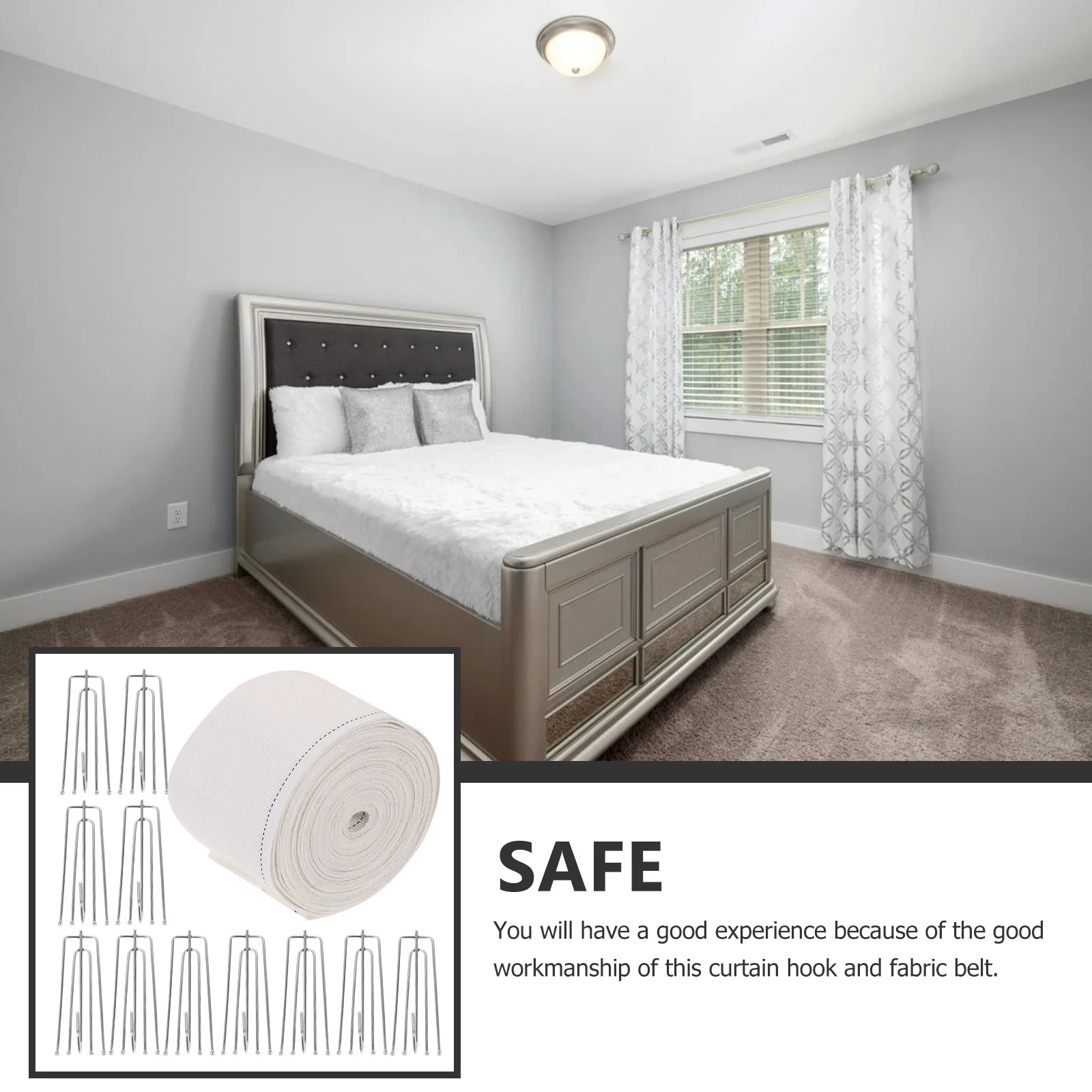 1 Juego de ganchos de Metal para cortinas, ganchos para cortinas pesadas, cinta plisada a prueba de herrumbre con cinturón de tela, fácil instalación, decoración del hogar