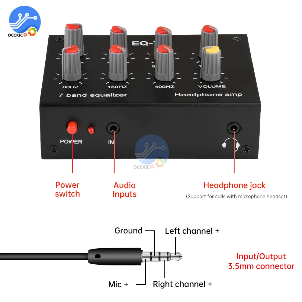 EQ-7 предусилитель аудиосигнала, 7-сегментный эквалайзер, регулировка тона высоких басов, усилитель для наушников для мобильных компьютерных игр