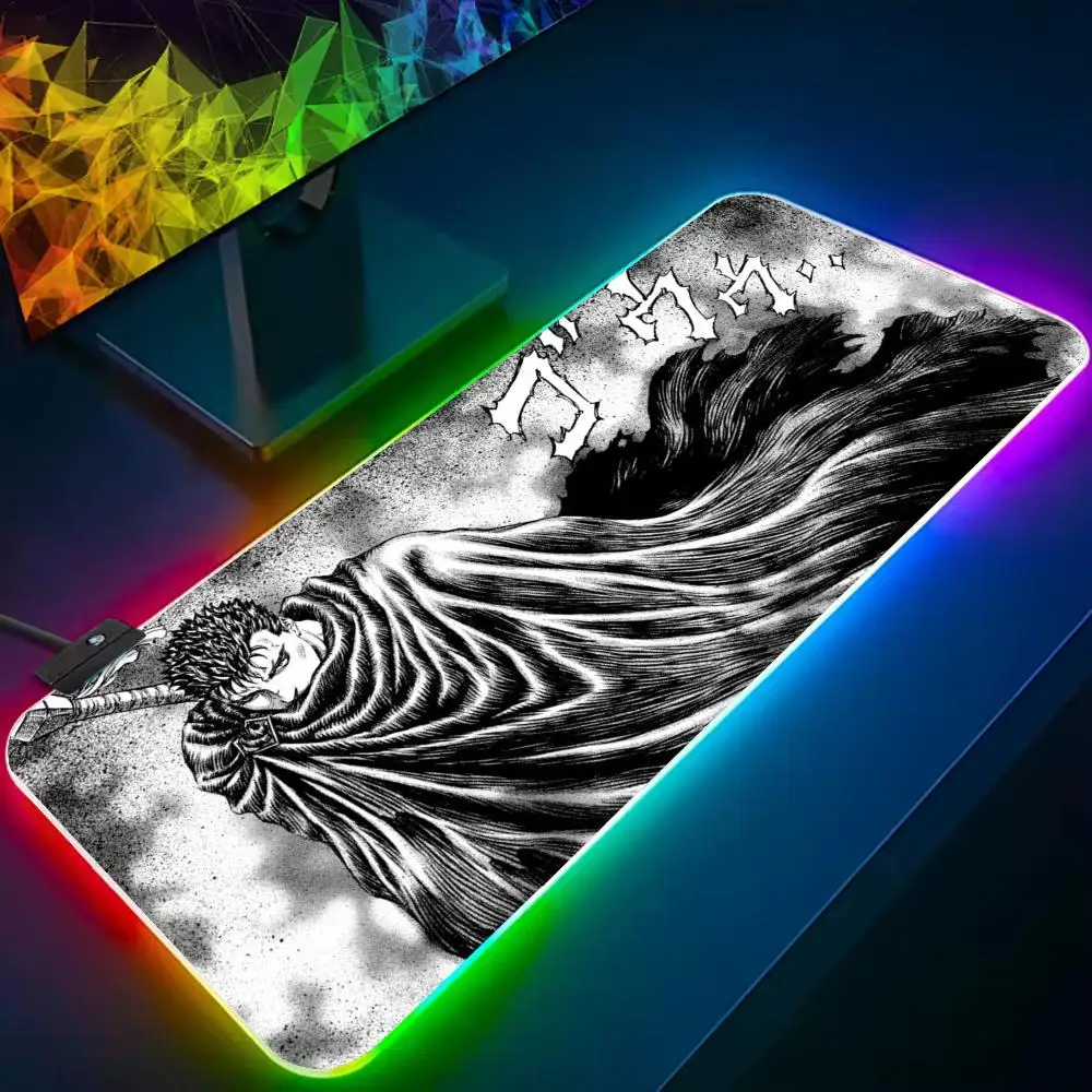 berserk Mouse Pad RGB Gaming Mousepad Big LED Pad PC Desk Mat Luminous Mouse Pad Large Keyboard Mats Table Rug With Backlit