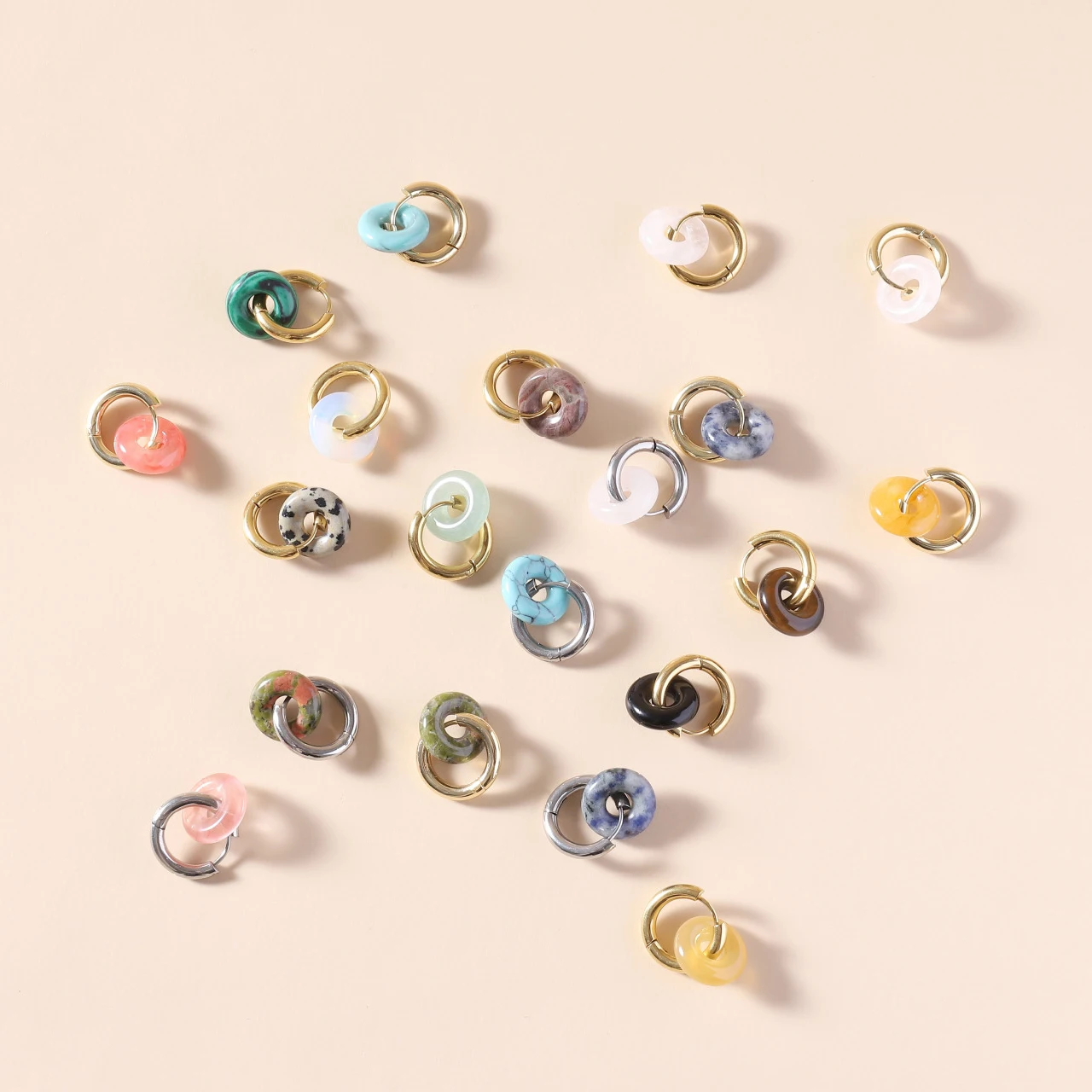 

Circle crystal earrings Gemstones Round Circle Dangle Drops Earrings For Women Round earrings,Natural stone double hoop earrings
