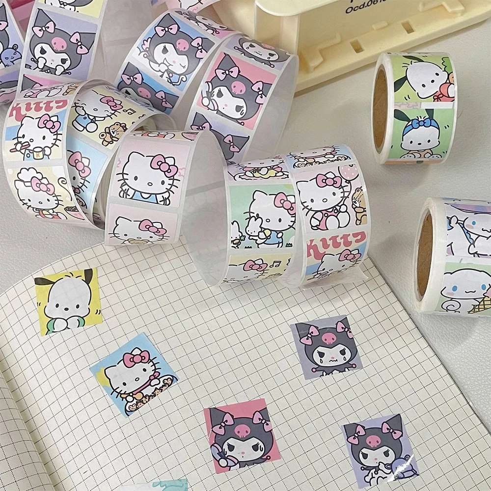 Rollo de pegatinas estéticas de dibujos animados para niños, calcomanías bonitas y divertidas, 200/500 piezas, Melody Kuromi, Kawaii, decoración