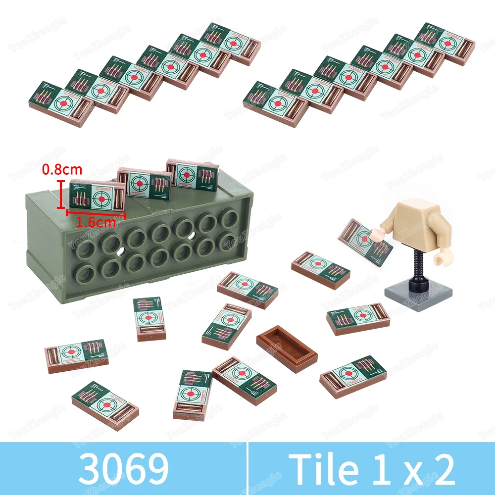 Bullet Box Half-open Pattern 3069 Building Block 1x2 Tiles Printed MOC WW2 figures Military Equipment Scene Model Parts Gift Toy