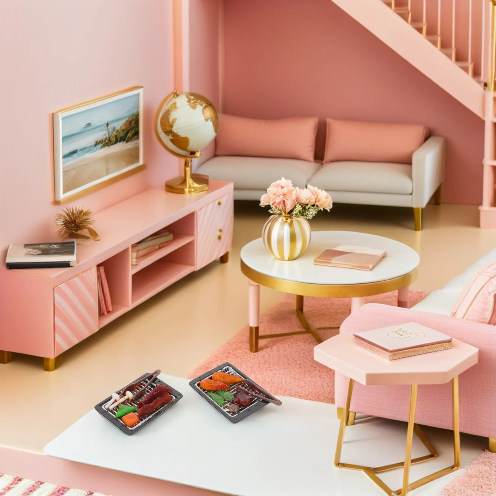 

6Pcs Mini Kit - Detailed Simulation Grill and Skewered Meat for Creative Kitchen Role Play Scenes Bbq Toys