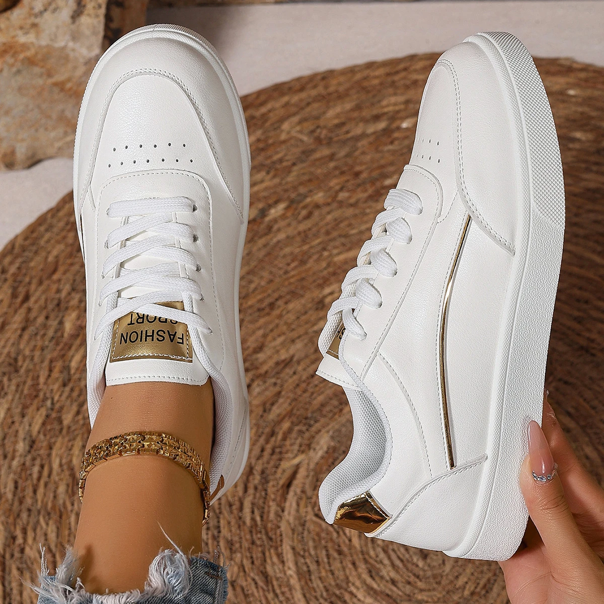 

Sneakers for Women Fashion Outdoor Casual Shoes High Quality Leather Vulcanize Shoes Lace Up Tennis Training Shoes Zapatos Mujer