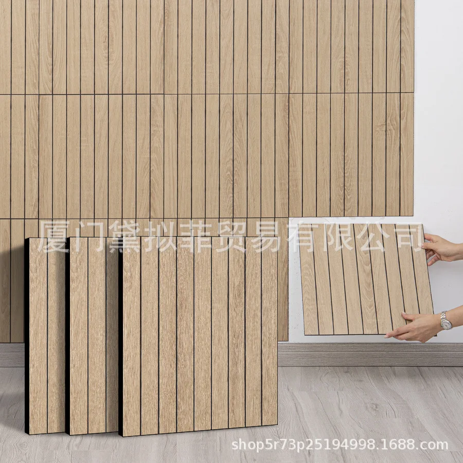10-Pcs 40CM Square 2.8MM Thick Wood Wall Boards - PVC Self-Adhesive Waterproof for Living Room, Furniture Cover, Rental Friendly