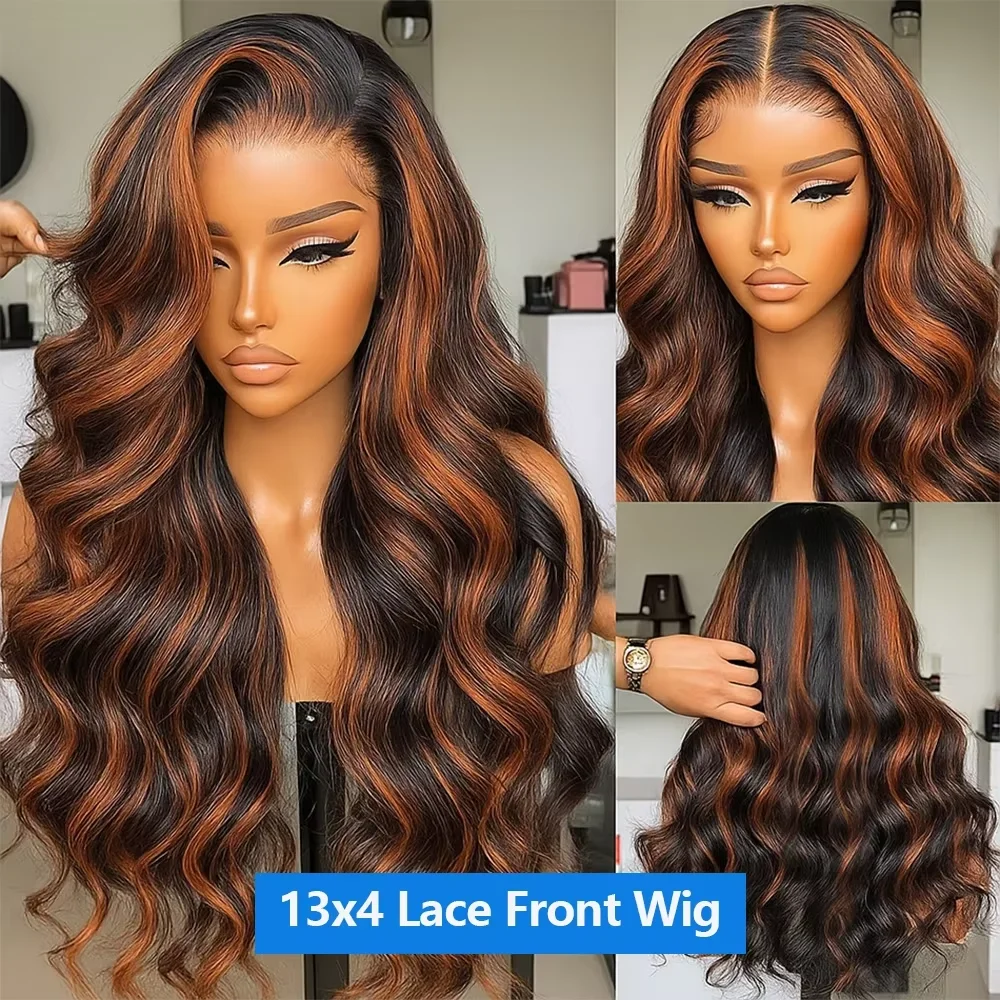 1B/30 Highlight Body Wave 13x4 13x6 HD Lace Front Human Hair Wig 30 40 Inch 250% Density Omber Brown Deep Wave Wigs Human Hair image 5