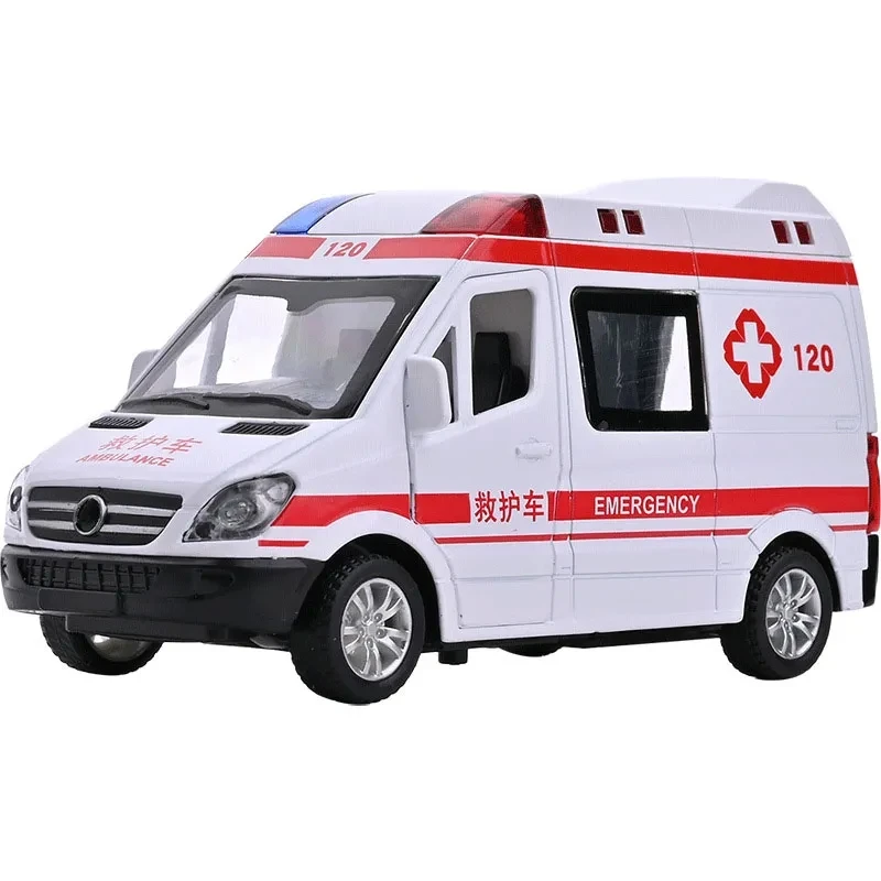 1:32 Alloy Car Diecast Mini Ambulance Fire-Truck Policecar Simulation Model Sound And Light Vehicle Collection Gifts Toys Boy