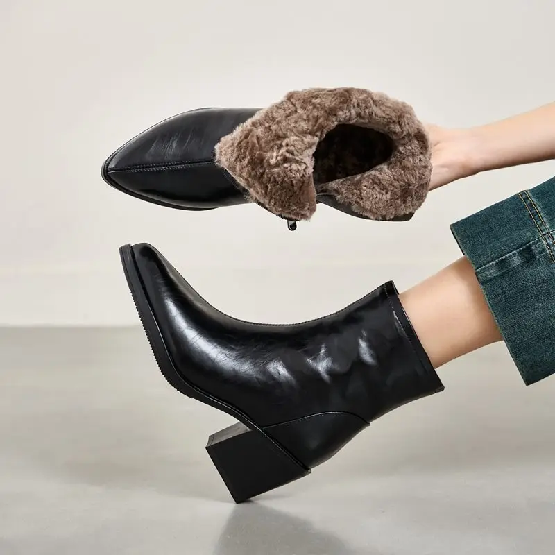 MORAZORA حجم 34-41 جديد الصوف الشتاء أحذية النساء حذاء بكعب عالٍ مكتنز جلد طبيعي الشتاء أحذية السيدات حذاء من الجلد أحذية نسائية