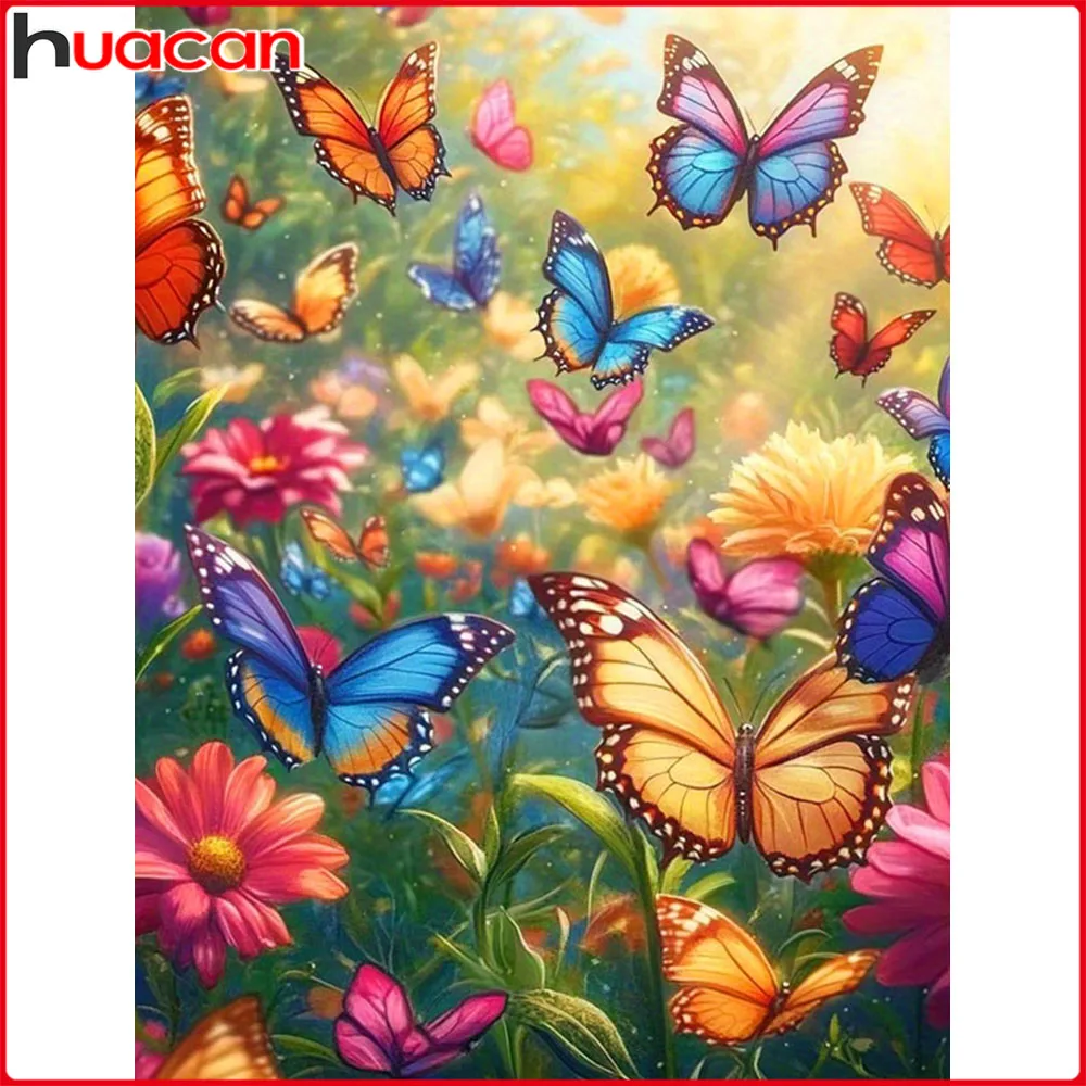 Huacan Vollständiges Diamant-Malset Schmetterling Gänseblümchen Diamant-Mosaik Tier- und Blumenmotiv Dekorative Gemälde