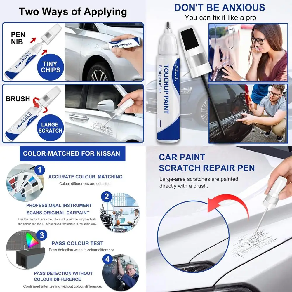 

Pearl White Tricoat(QAB) Touch Up Paint for Nissan-Exact Match–Chips and Nicks Car Paint Scratch Repair Kit Automotive Paint Pen