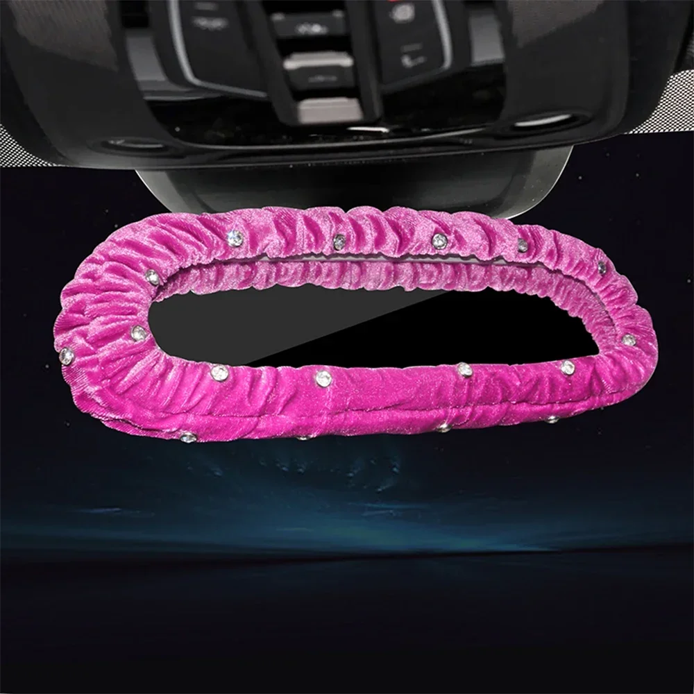 Kristal elmas peluş oto dikiz aynası dekor Bling Rhinestone araba iç aksesuarları elastik dikiz aynası kapak kadınlar
