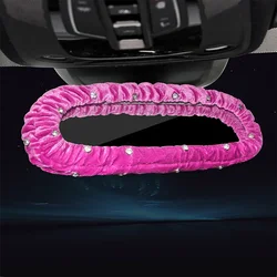 Crystal Diamond Plush Auto Rearview Mirror Decor Bling Rhinestone Car Interior Accessories Elastic Rearview Mirror Cover Women