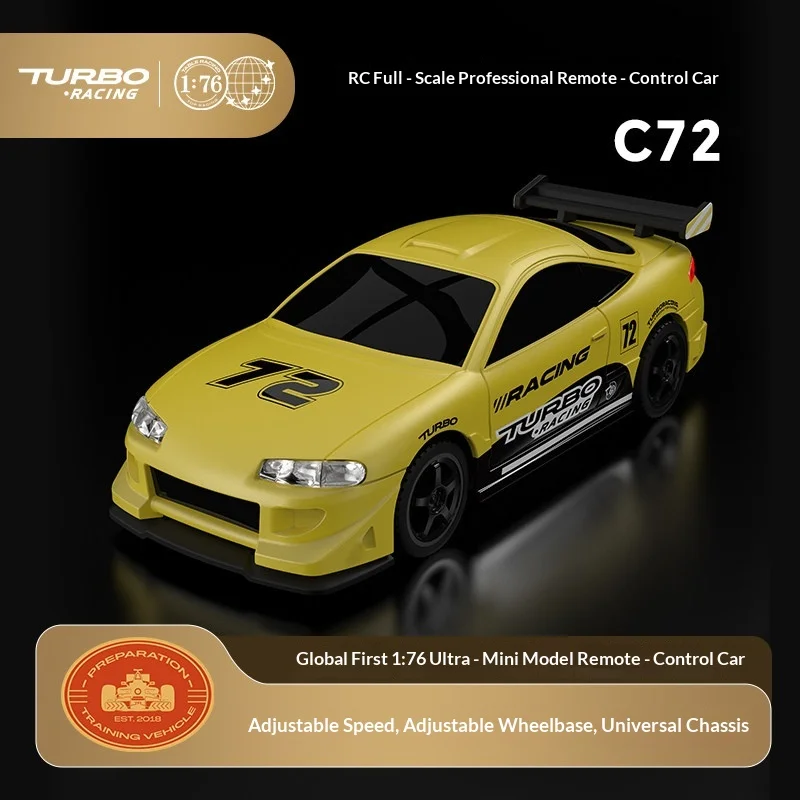 Turbo Racing RC Remote Control Car 1/76 Full Scale Electric Simulation Professional Racing Model Speed Adjustable C72 Yellow