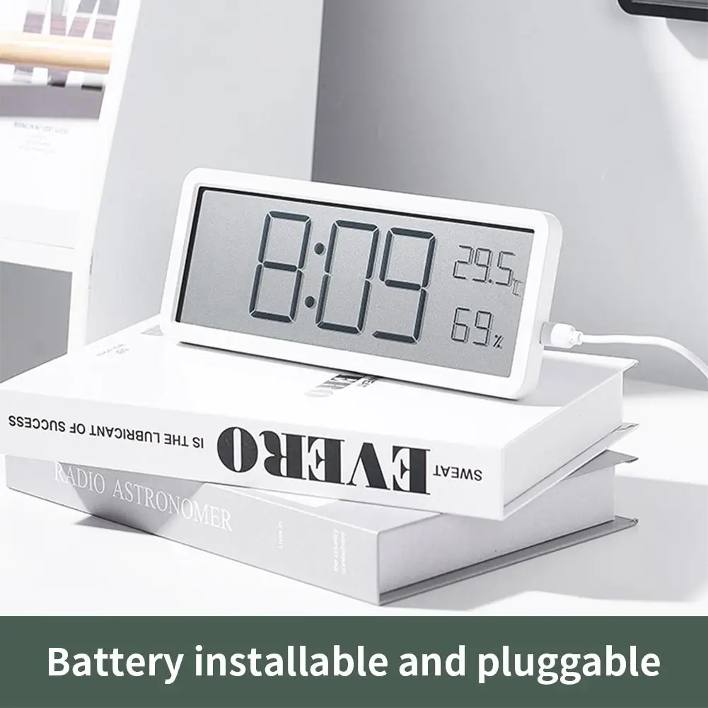 Digital Alarm Clock LCD Display Multifunctional Temperature Humidity Alarm Clock USB Rechargeable Ultra Thin Electronic Clock