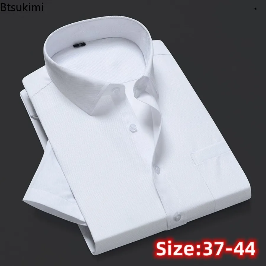 Fashion New Men's Short Sleeve Dress Shirts Summer Solid Slim Office Business Formal Shirts Men Casual Social Blouses Oversized