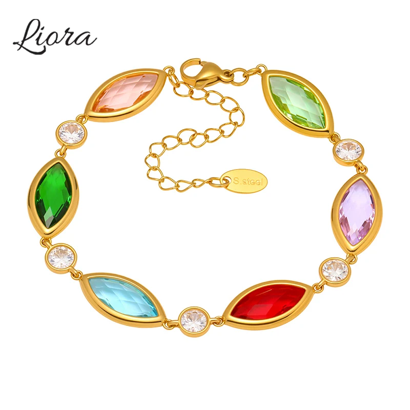 

Liora Excellent Rainbow Color Glass Bracelets Anklet For Women Stainless Steel Chain Bracelet Wedding Engagement Jewelry