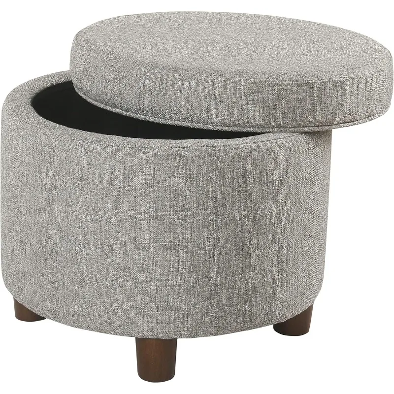 Home Decor | Upholstered Round Storage Ottoman | Ottoman with Storage for Living Room & Bedroom, Light Gray Tweed Large