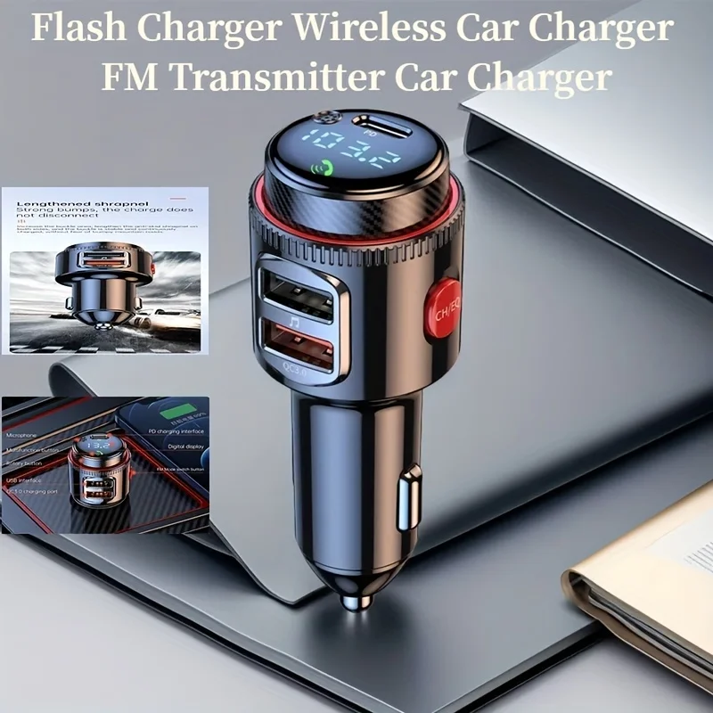 

Vehicle-Mounted Wireless Transmitter，EquippedType-C PD30WandQc3.0 USBCharger - Hi-Fi Mp3Player，Hands-Free Call，LEDLamp，CarplayWi