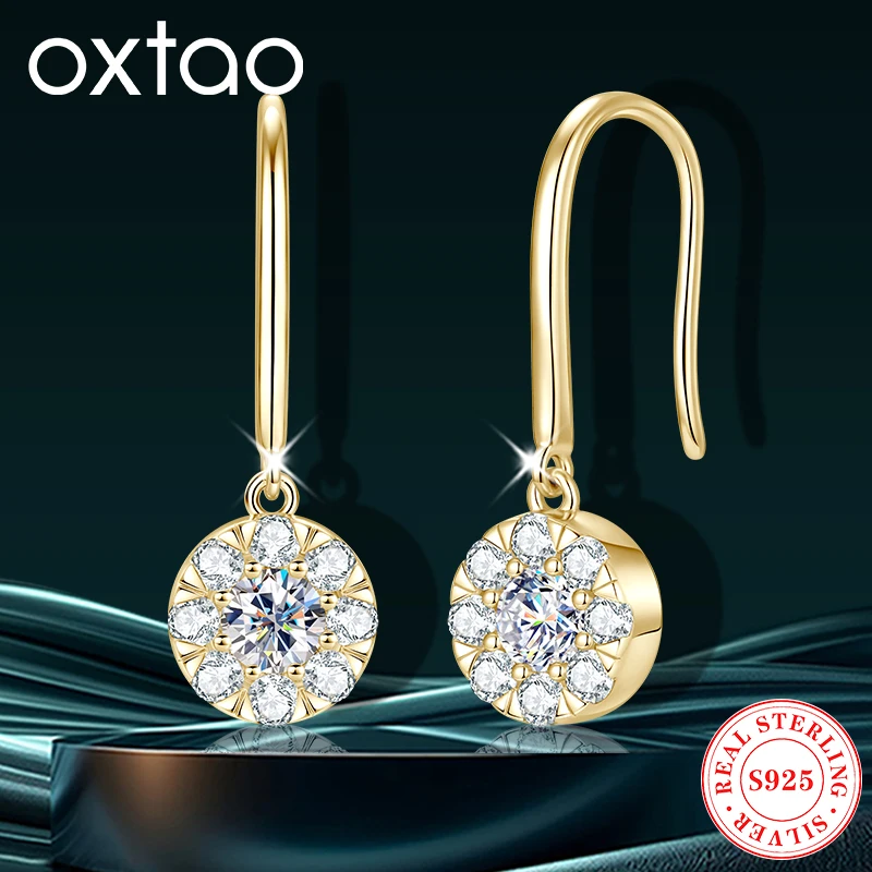

OXTAO D VVS1 Moissanite Hook Drop Earrings Original Wedding Chrismas Gift S925 Sterling Silver Dangle Earrings Jewelry for Women