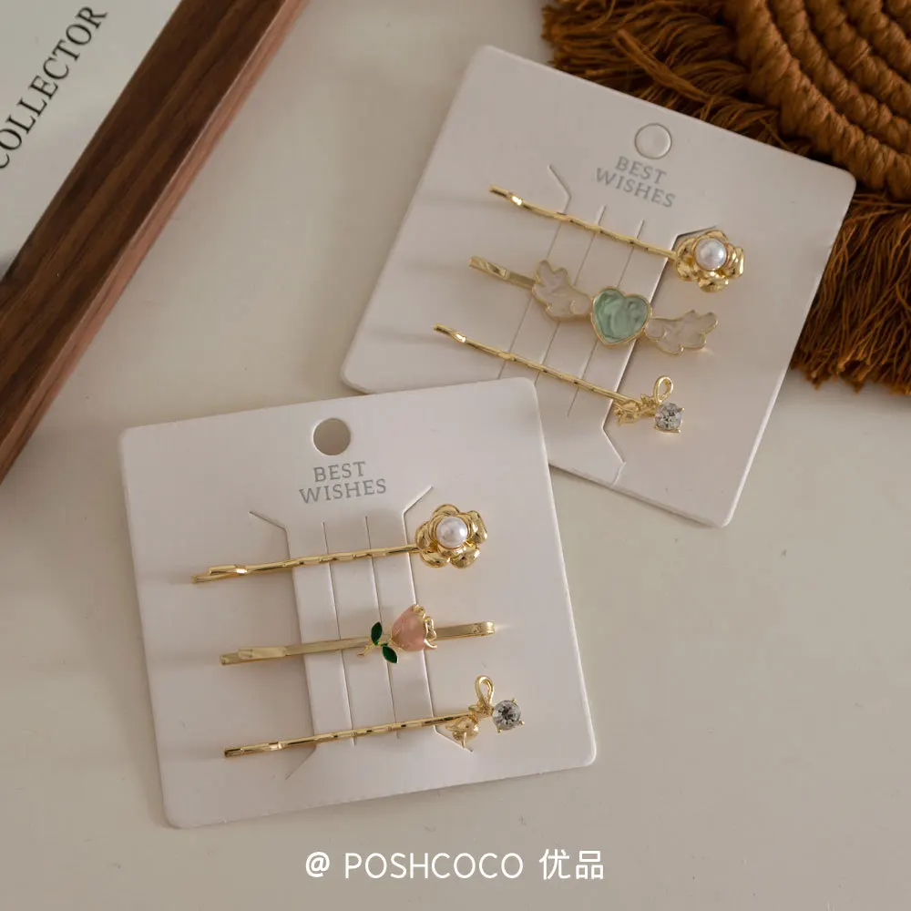 Набор заколок для волос с милыми розами, 3 шт., заколки с жемчугом и стразами для тонких волос, подарок для девочек