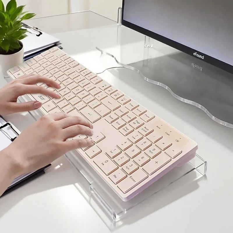 Transparent PC board keyboard stand bracket, no-drill installation, computer desktop shelf, keyboard riser, dust cover