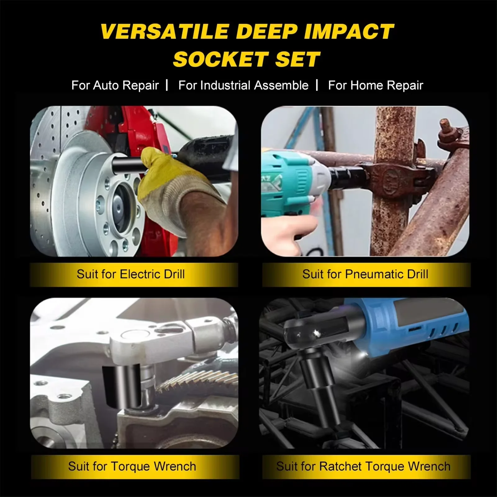 Imagem -06 - Conjunto de Soquetes de Impacto Métrico Conjunto de Soquetes Profundos Chave para Ferramentas Pneumáticas de Reparo Universal Unidade 824 mm 10 Pcs