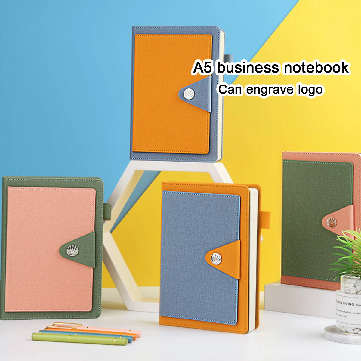 (Can engrave logo) A5 Thickened Cloth Business Notebook, Student Subject Notepad, Work Meeting Record Book, Buckle Diary