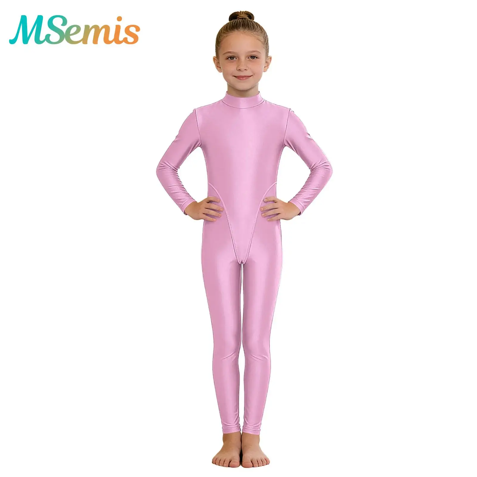 

Kids Girls Glossy Long Sleeve Gymnastics Figure Skating Dance Unitards Jumpsuit Ballet Tights Dance Training Performance Costume
